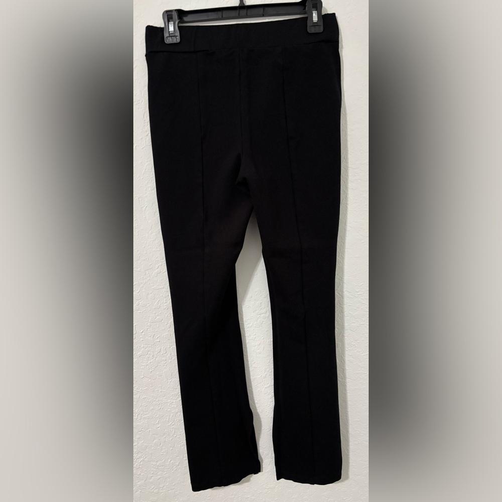 Women's Cotton Stretchy Elastic Black Pants Waist Straight Wide-Leg